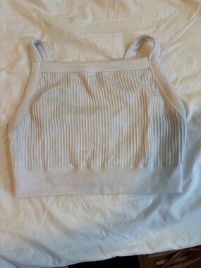 Ribbed Knit Crop Tank Top in White